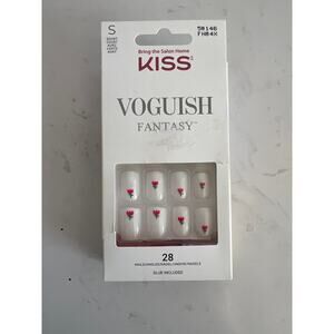 KISS VOGUISH FANTASY GEL NAILS WHITE PINK GREEN TULIPS SHORT LENGTH BRAND NEW